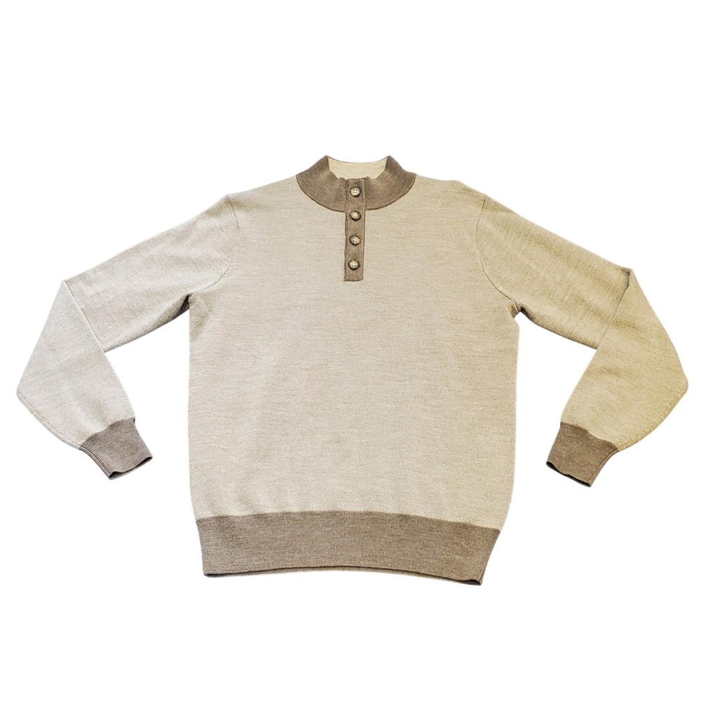 Peter Millar Crown Birdseye Wool Button Mock Sweater Men's S Mink Merino Brown